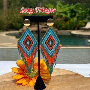 Handmade Beaded Long Sexy Fringe Dangle Drop Lightweight Tassel Post Earrings